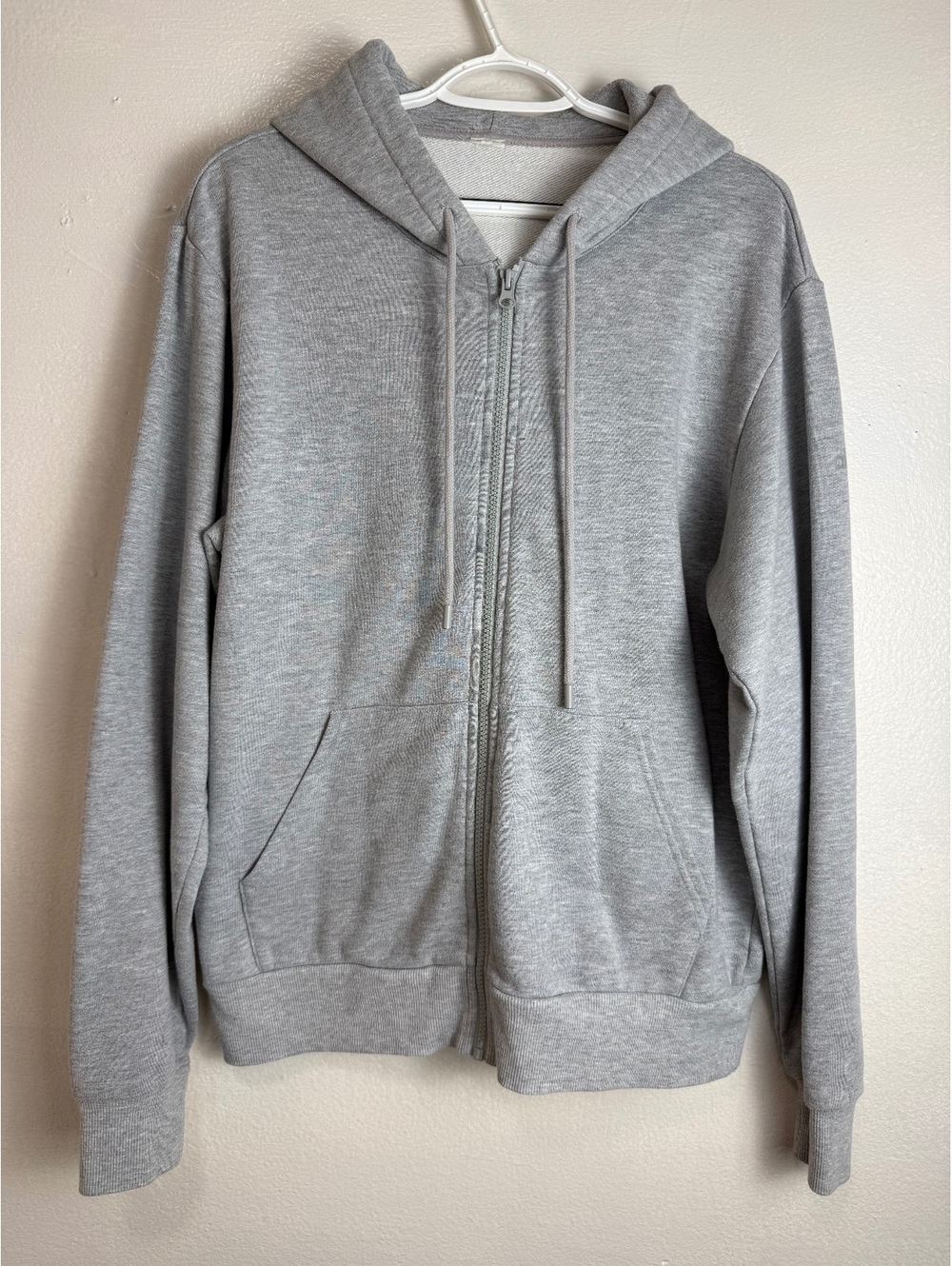 Alo Yoga Gray Full Zip Hoodie Size L Logo Hood Cotton Blend Zip Up Sweatshirt